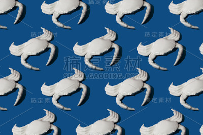 色卡2020经典背景上的白色螃蟹图案，阳光强烈的阴影。