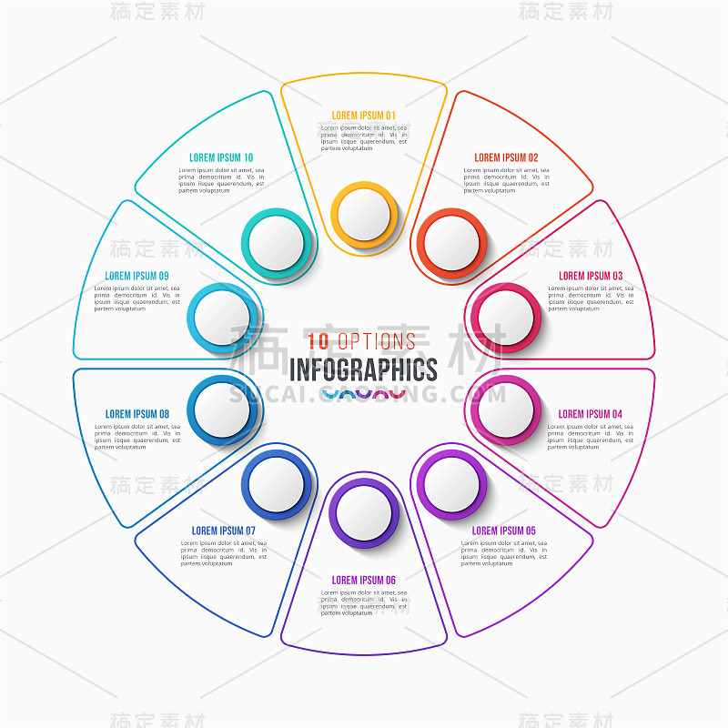 矢量10部分信息图设计，圆图