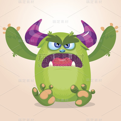 卡通愤怒的怪物。万圣节的矢量图