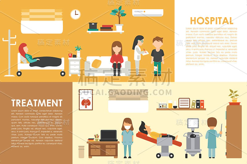 医院治疗平面医疗医院室内概念网络矢量插图