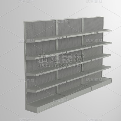 商店货架，3d渲染，白色金属