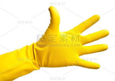 一只手戴着黄手套