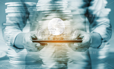 双重曝光网上银行和网上银行和人联网的概念