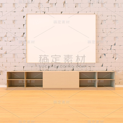 模拟空房间砖墙3D渲染
