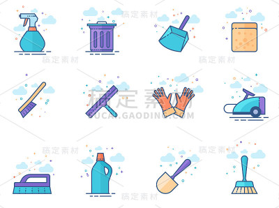 平面颜色图标-清洁工具