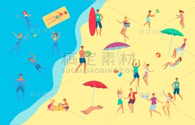 矢量人在海边沙滩的概念