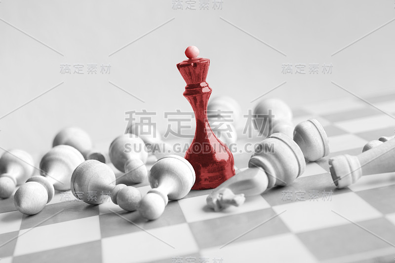 象棋黑棋皇后在棋盘上击败白棋