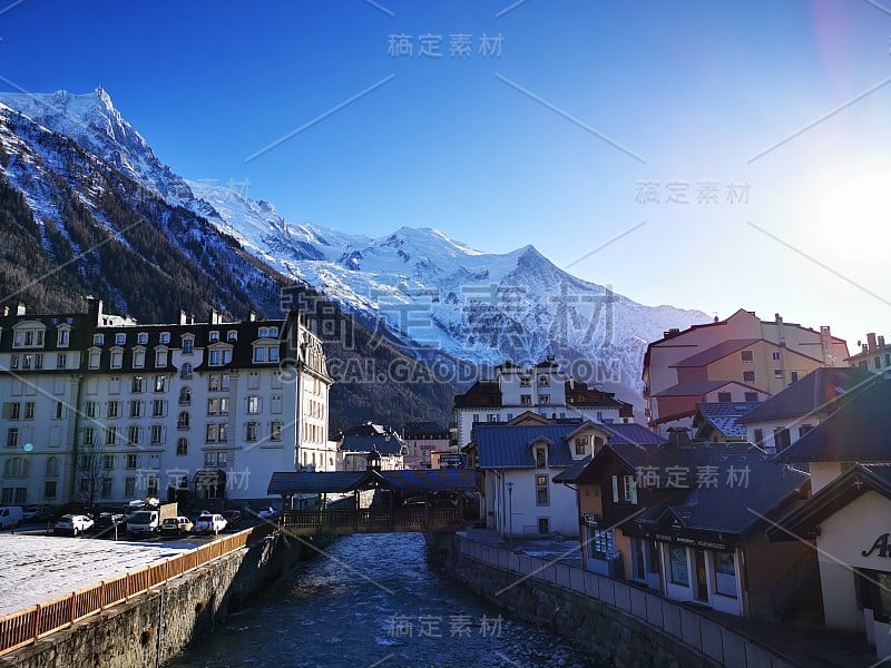 法国夏蒙尼，勃朗山，高山，滑雪，滑雪板，旅游，旅游，度假，美丽的雪冬天