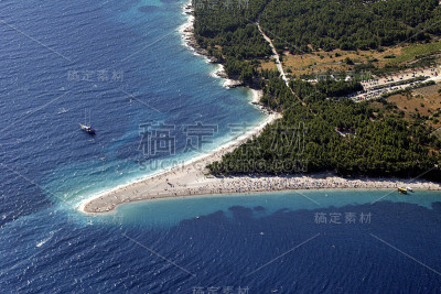 Bol的黄金海角海滩，Brac岛，空中wiev