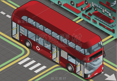等距双层巴士与开放的门在前视图
