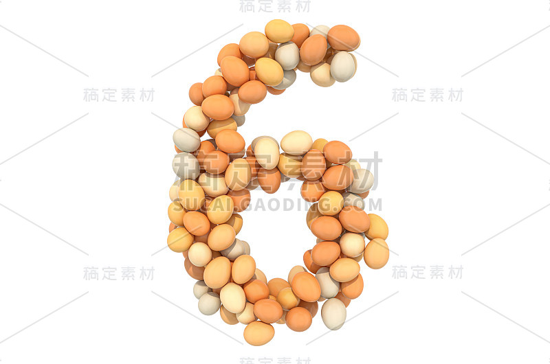 第6个来自鸡蛋，在白色背景上独立的3D渲染