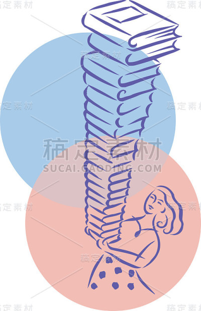 拿着一大摞书的女人