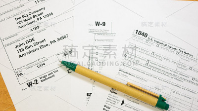 美国联邦所得税申报表IRS 1040, W-2和W-9文件