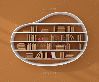 里面有书的书架。