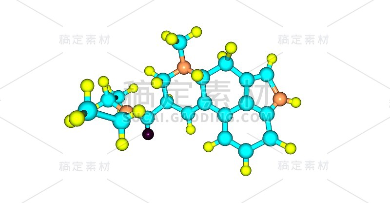 LSD分子结构孤立在白色上的三维插图