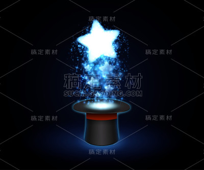 魔法闪光从帽子里飞出来。向量的背景。