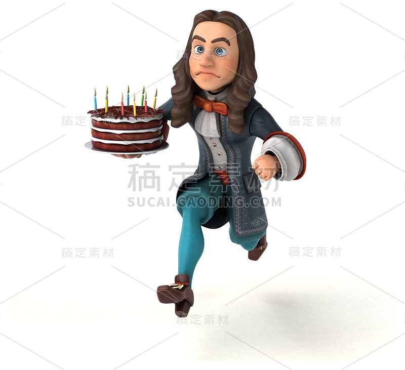 3D插图的卡通人在历史巴洛克服装