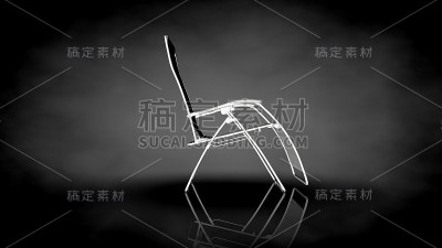 黑色背景上的白色椅子的3d渲染