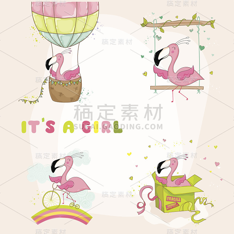 婴儿火烈鸟Set - Baby Shower or Arrival Card