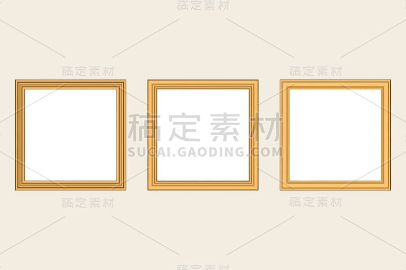 一套方金色复古木框架为您的设计。复古封面。文本。古色古香的黄金现代矩形框架。模板向量插图