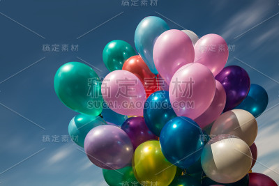 多色气球在蓝天背景