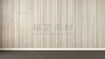 人字形拼花地板和木墙的空房间，背景室内设计