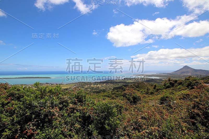 Panorama View海岸线Le Morne, Case Noyale, Tamarin, Fl