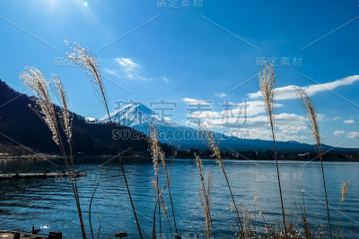 日本——从川口湖眺望富士山的田园诗般的景色