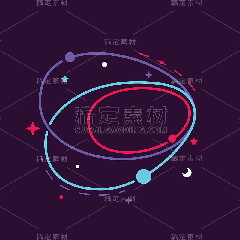 有太空轨道，恒星和行星的图标。