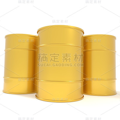 油铝桶在黄色和白色的3D渲染