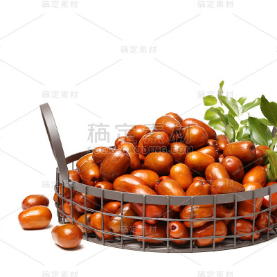 枣子，叶子在绿白相间的背景上