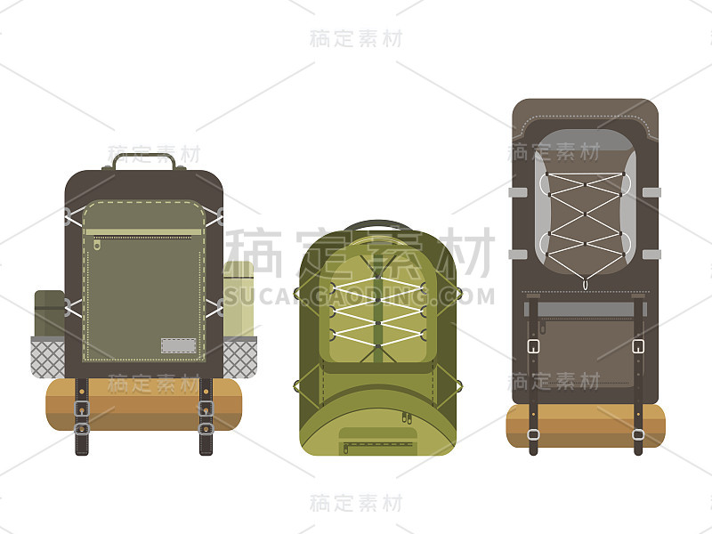 扁平的现代背包套装