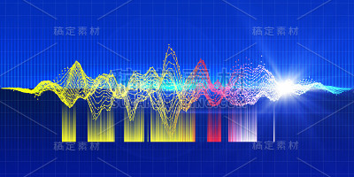 音乐抽象技术背景。声音和音乐波的梯度模糊线均衡器。未来概念与声音线。