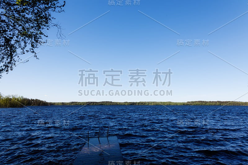 夏天的风景-蓝色的湖和天空