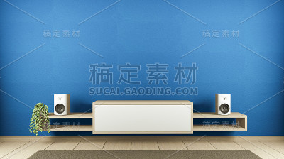 电视柜现代，禅意空白，日式产品，用于编辑。三维渲染