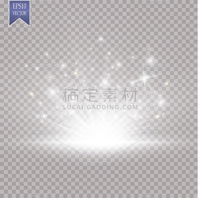 集。闪亮的星星，太阳粒子和火花与高光效果，金色的散景灯闪烁和亮片。在一个黑暗的背景透明