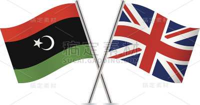 利比亚和英国国旗。向量。