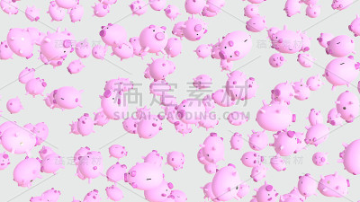 无数浮动的粉色储蓄罐在一个简单的灯光背景