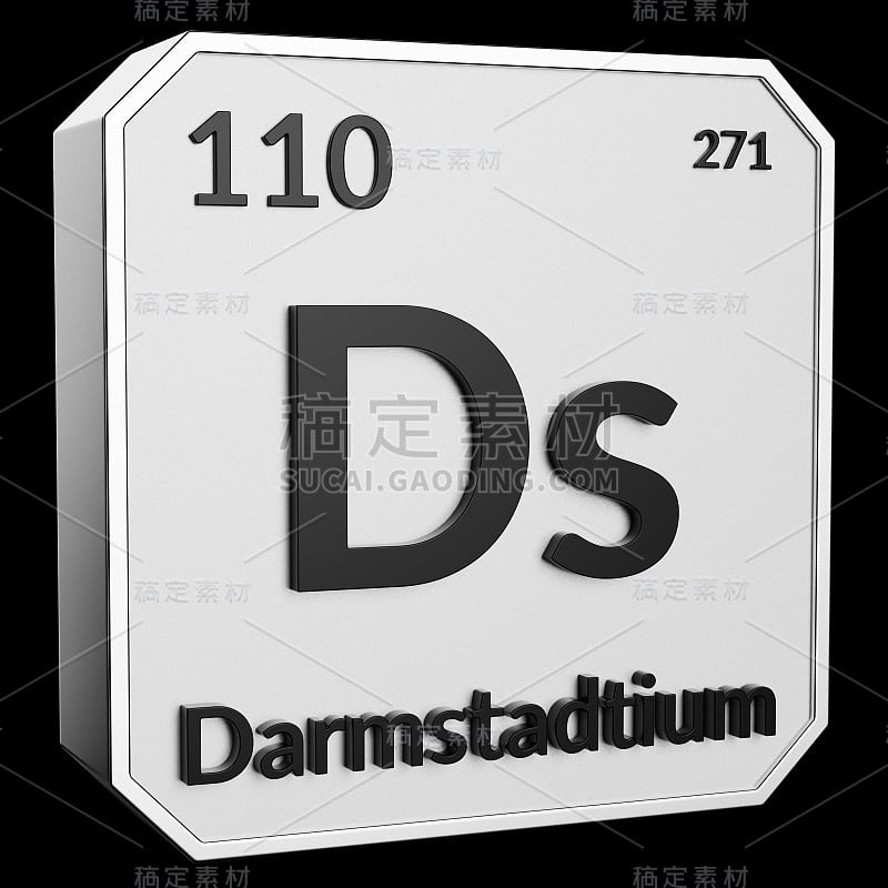 直立金属牌匾黑色3D文本化学元素达姆斯塔tium