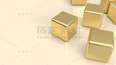 白色的金色立方体抽象背景概念3d渲染。