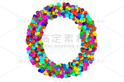 字母O来自五彩纸屑。3D渲染孤立的白色背景