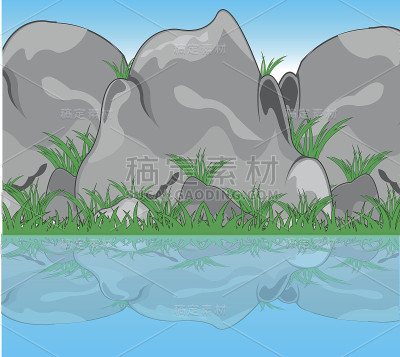 水中石头倒影
