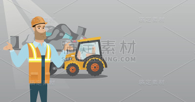 工人和推土机在垃圾场