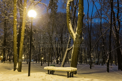 雪景公园的夜景