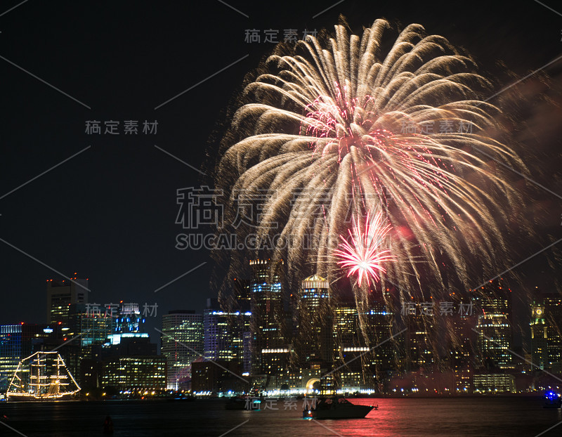 金色菊花在波士顿港爆炸