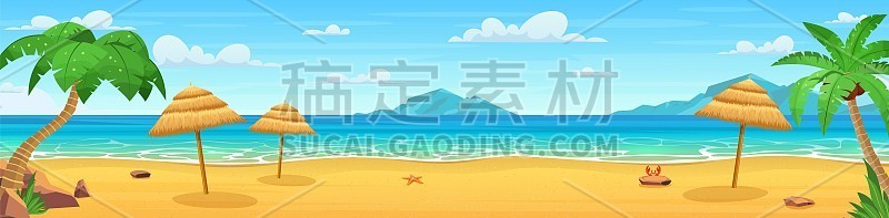 海洋全景。热带海滩