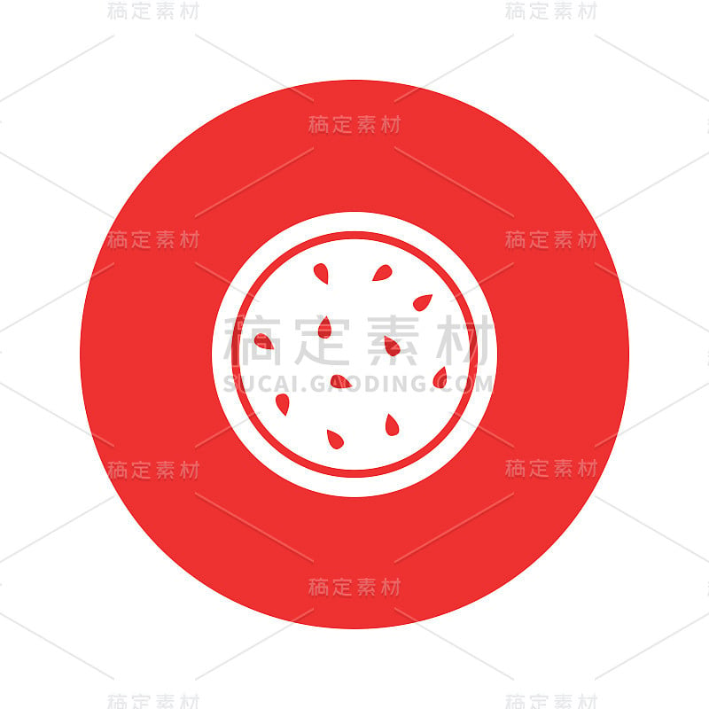 西瓜图标。红色背景上多汁的成熟水果
