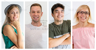 一群兴高采烈的工人看着摄像机