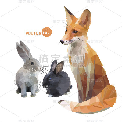 狐狸和灰色和黑色的兔子