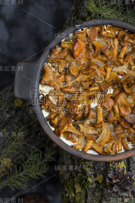 油鸡油菌放在酸奶油里烤